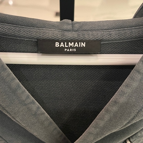 Balmain Charcoal Distressed Hoodie- Embroidered Dragon Design/ COA - Unisex - Picture 3 of 8